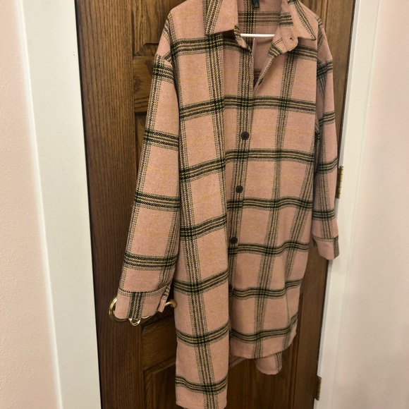 Wild Fable Pink Plaid Long Button-Up Jacket Shacket Size Medium NWT - Picture 4 of 9